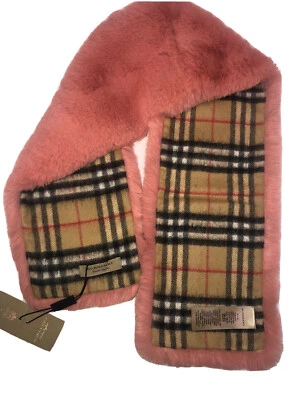 Bufanda Burberry Vintage Cuadros Cachemira Rosa Pálido Sólido Piel Sintética Italia Nueva Foto 1 de 4