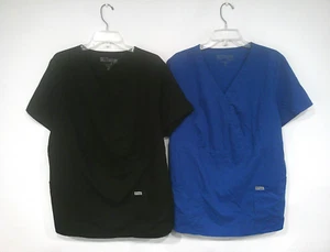 Lot 2 Grey's Anatomy Riley 3-Pocket Mock Wrap V-Neck Scrub Top Women's 2XL 4153X - Picture 1 of 8