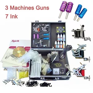 Tattoo Complete Kit 3 Tattoo Machine Tattoo Gun 7 Inks 50 Needles Professional! - Picture 1 of 5