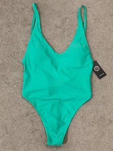 Relleciga Women’s High Cut Low Back One Piece Thong Swimsuit Green M $119 NWT - Picture 1 of 14
