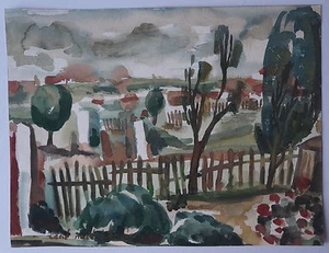 Watercolor Drawing Autumn Landscape Signed Rene Noel Hervier (1916/1992) - Picture 1 of 2
