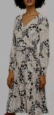 Richard Allan x H&M wrap style stretch crepe dress, ivory/taupe/tan size L VGC - Image 1 of 4