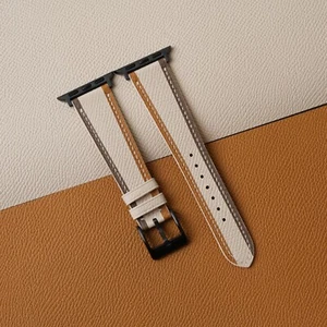 Tricolor Sesame Epsom Leather Apple Watch Band 38mm 40mm 41mm 42mm 44mm 45mm - Picture 1 of 9