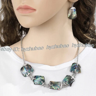 Pendientes de gancho con incrustación de concha de abulón natural del Mar del Sur pulsera collar colgante Foto 1 de 4
