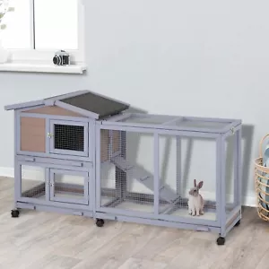 Wood Rabbit Hutch Rabbit Cage Bunny Hutch Rolling Large Bunny Cage Indoor - Picture 1 of 8