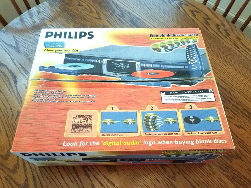 Philips CDR200 Dual Deck Recorder Remote 5 Unused CDs Cords Box READ DESCRIPTION - Image 1 of 4