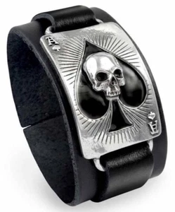 Ace Of Dead Spades Leather Wriststrap, Skull Death Gothic Punk, Alchemy England - Picture 1 of 6