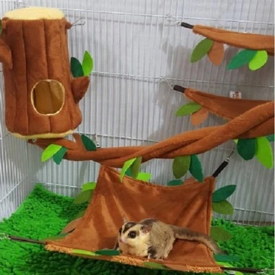 ¡Oferta caliente! Juego de 5 jaulas planeadoras de azúcar colgante tronco patrón bosque marrón. Foto 1 de 4