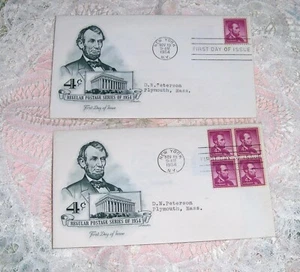 Vtg 2 First Day Of Issue Stamps & Covers Abraham Lincoln 1954 4¢ Postage Series - Picture 1 of 4