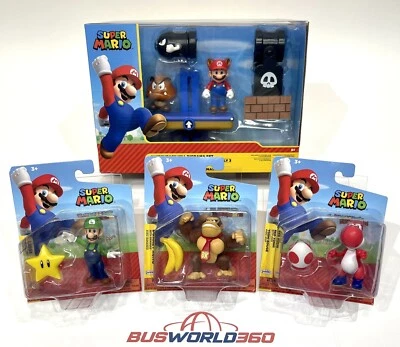 超级马里奥兄弟 批量 4 件 Jakks Pacific Switchback Hill Luigi Donkey Kong Yoshi 全新 — 第 1/4 张图片