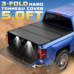 5FT Hard Truck Bed Tonneau Cover for 2005-2015 Toyota Tacoma Tri-Fold w/ Lamp - Picture 1 of 6