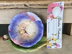 Tazza da tè + piattino Angolo Rubino Giardino Collezione Viola Pansy Miele Ape Cucchiaio - Foto 1 di 9