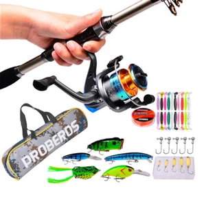 Complete Fishing Kit Telescopic Sea Rod Spinning Reel Nylon Line Lure Tackle Set - Picture 1 of 8