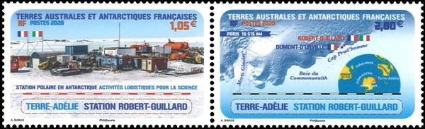 fsat 2020 taaf antarctic Station Robert Guillard Adélie flag map  2v mnh strip - Image 1 of 1
