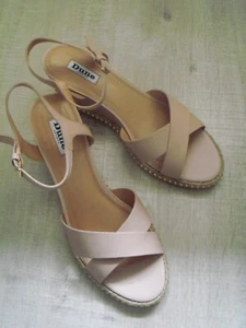 NEW DUNE KEELIE Leather Wedge Heel Sandals Size UK 7 - Nude - Picture 1 of 5