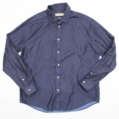 Camisa Michael Kors Para Hombre Calce Ajustado Abotonada Cuello Manchado Azul Talla L Foto 1 de 4