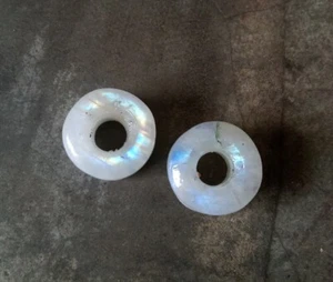 Rare! Pair Real Rainbow Moonstone Tunnel Plugs Gauges Body Jewelry Double Flared - Picture 1 of 9