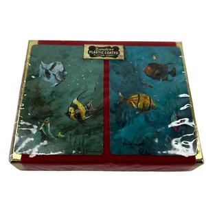 Vintage 2 Decks Of Duratone Fish Playing Cards Complete In Box New - Picture 1 of 6