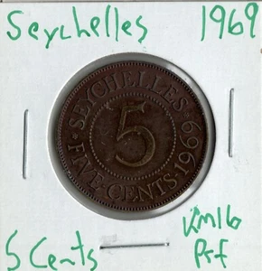 Moneda Seychelles (Colonia Corona Británica) 5 Céntimos 1971 KM16, prf, muy baja acuñación - Imagen 1 de 4