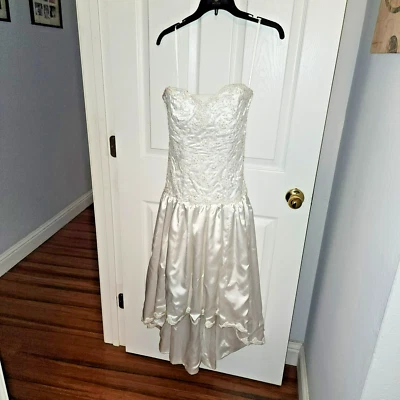 Custom Strapless Beaded High Low Wedding Dress Size 4 | Formal Bridal Gown - Image 1 of 4