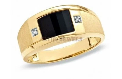 Anillo De Plata Esterlina 925 Bañado En Oro Con Piedra Preciosa Ónix Negro #1280 - Imagen 1 de 3