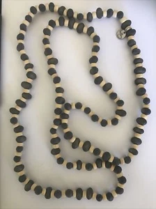 Holiday Brand Black and Natural Wooden Beaded Necklace on String Length 126 cm - Picture 1 of 3