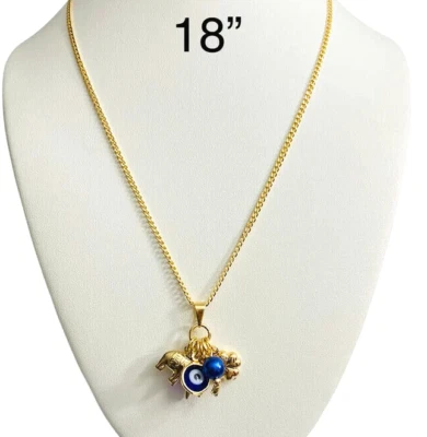 18K GOLD FILLED CHARM EVIL EYE NECKLACE 18" / CADENA BUENA SUERTE 18"- P135 - Image 1 of 4