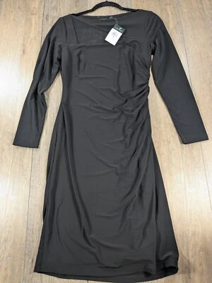 Lauren Ralph Lauren Dress Womens 6 Black Long Sleeve Sheath Ruched Stretch NWT - Image 1 of 4