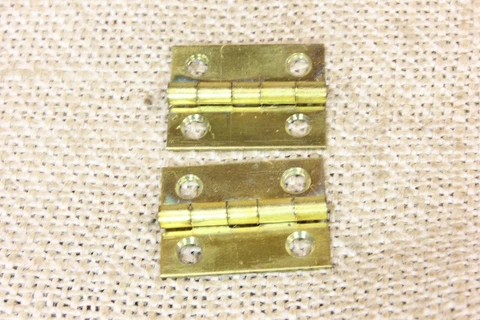 2 Old Door Butt Hinges Box Solid Brass 1 X 3/4" Narrow Vintage Small Steel Pin Cover