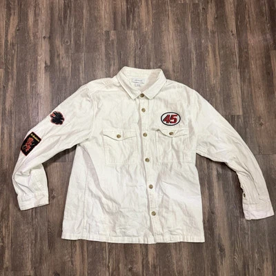 Urban Outfitters Button Up Overshirt Men's Large White Denim Patched Shirt - Image 1 of 4