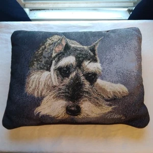 Schnauzer Dog Art Tapestry Throw Pillow Signed By Linda Picken 16"Lx12"Hx4.5"W - Picture 1 of 9