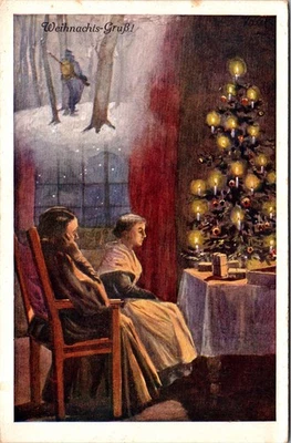 Postal de Navidad alemana de la Primera Guerra Mundial Soldado en nieve Christmas Gruss W R B Wien Foto 1 de 2