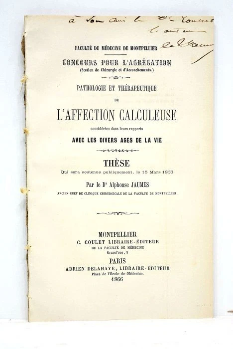 LIVRE ANCIEN MEDECINE L'AFFECTION CALCULEUSE 1866 - Photo 1/1