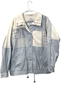 Izzi Vtg Jacket Womens L Blue White Bomber Patchwork Colorblock Retro 90s Puffer - Picture 1 of 10
