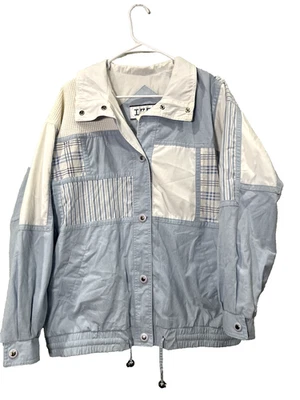 Izzi Vtg Jacket Womens L Blue White Bomber Patchwork Colorblock Retro 90s Puffer - Image 1 of 4