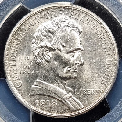 Silver 1918 Lincoln Illinois 50c Half Dollar Commemorative | PCGS MS63 - Image 1 of 3