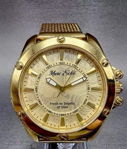 Classic Marc Ecko, Unique 53mm case, WR, Gold Dial W Etchings, 7”band, Luminous - Picture 1 of 10