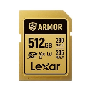 Lexar ARMOR 512GB SDXC Pro Gold Stainless Steel UHS-II V60 IP68 280MB/s Card - Picture 1 of 1