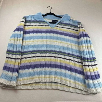 Basic Editions Women's Striped Pullover Sweater Multi Color Size 1X Plus Size - Image 1 of 4