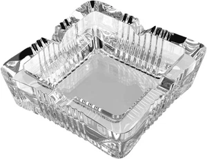 Square Crystal Ashtray, Classic Design, Large Home Ashtray One Size, Clear  - Picture 1 of 7
