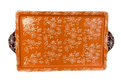 Temptations Orange Floral Lace Rectangular Serving Tray Fall Kitchen Decor 13.5’ - Image 1 of 4