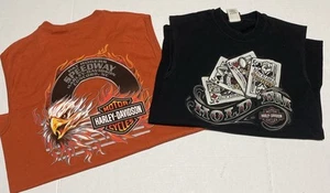 Vintage Harley Davidson Muscle Shirt Lot 2 Pat Roger’s Speedway NC M & L Flames - Picture 1 of 24
