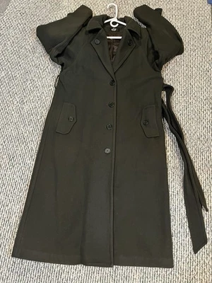 Woolrich шерсти Тренч женщин маленький винтажный 80-х наплечные подушечки зеленый ремень США - Изображение 1 из 4