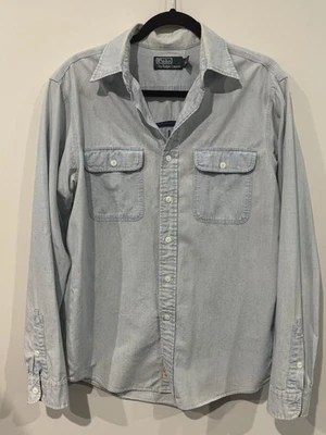 Vintage Polo Ralph Lauren Raft Guide Shirt Mens Medium Blue Indian Chief Head - image 1 of 4