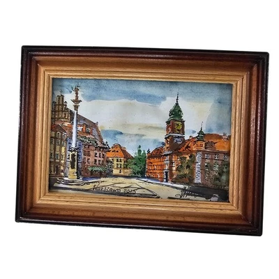 Pintura en acuarela firmada del paisaje urbano de Varsovia 2015 obra de arte enmarcada Foto 1 de 4