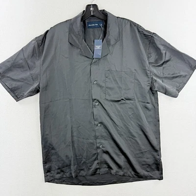 Abercrombie & Fitch Camp Collar Satiny Resort Shirt Size L Mens Black NWT - Image 1 of 4
