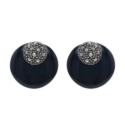 Серьги-гвоздики из стерлингового оникса марказита двойные большие - 925 геометрический пирсинг - Изображение 1 из 4