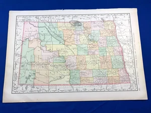 1898 Map NORTH DAKOTA Rand McNally 21.5" x 14.5" Page, Color for each COUNTY - Picture 1 of 12