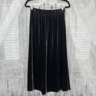 Falda Eileen Fisher Talla XXS Verde Mezcla Seda Terciopelo Aplastado Línea A Longitud Midi B3 Foto 1 de 4