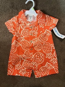 Kids Carter's Pineapple Print Short Romper 1PC 6 Months Baby Boy NWT So Cute - Picture 1 of 3